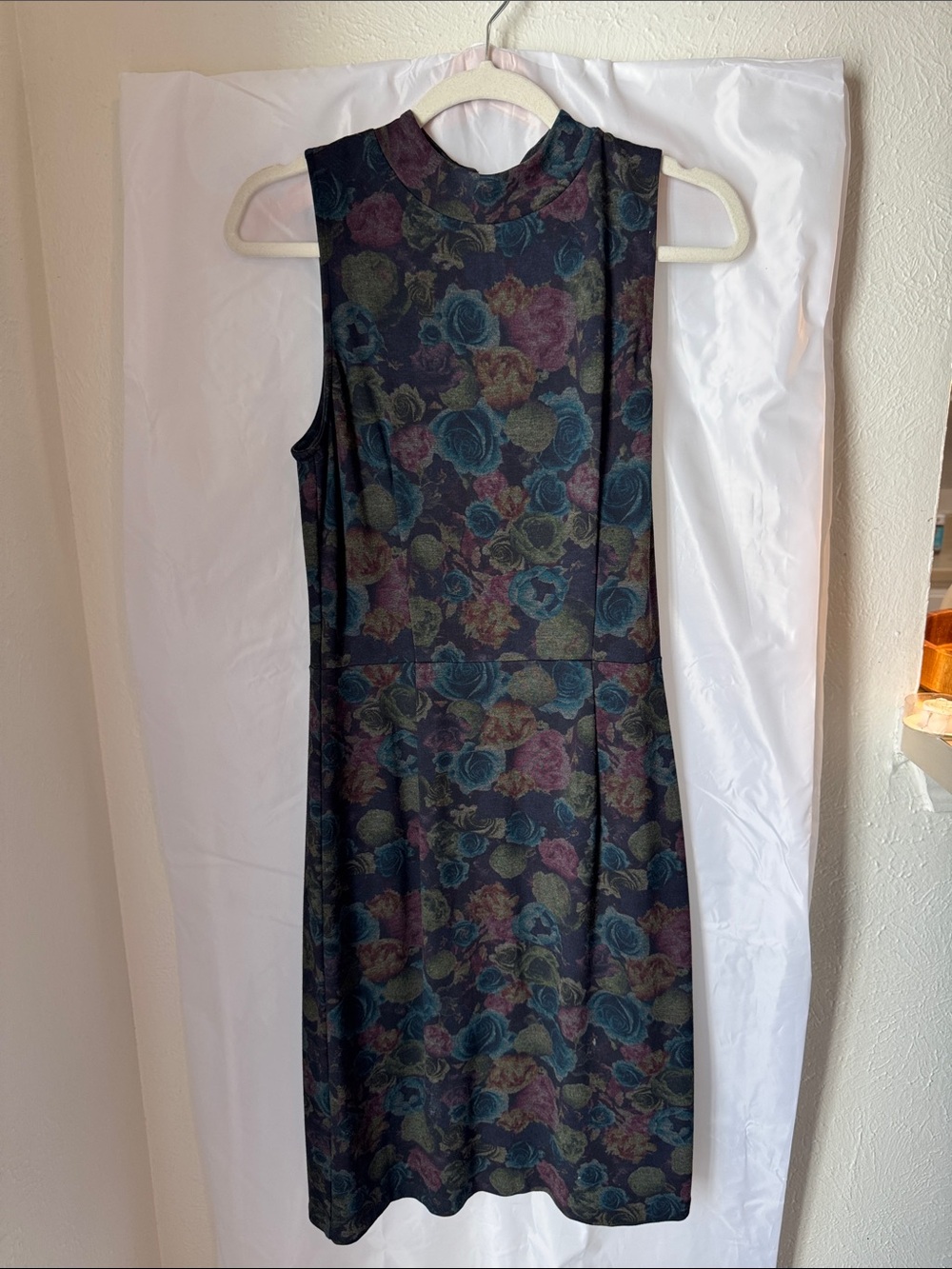 Halogen Sleeveless Mock Neck Floral Dress in Teal, Plum & Gold